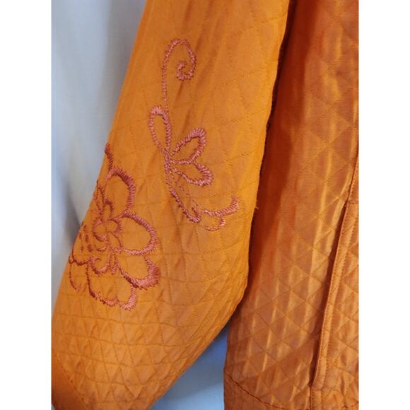 CHICO'S Orange Embroidered Light Jacket Inside Pockets LARGE - Picture 6 of 9